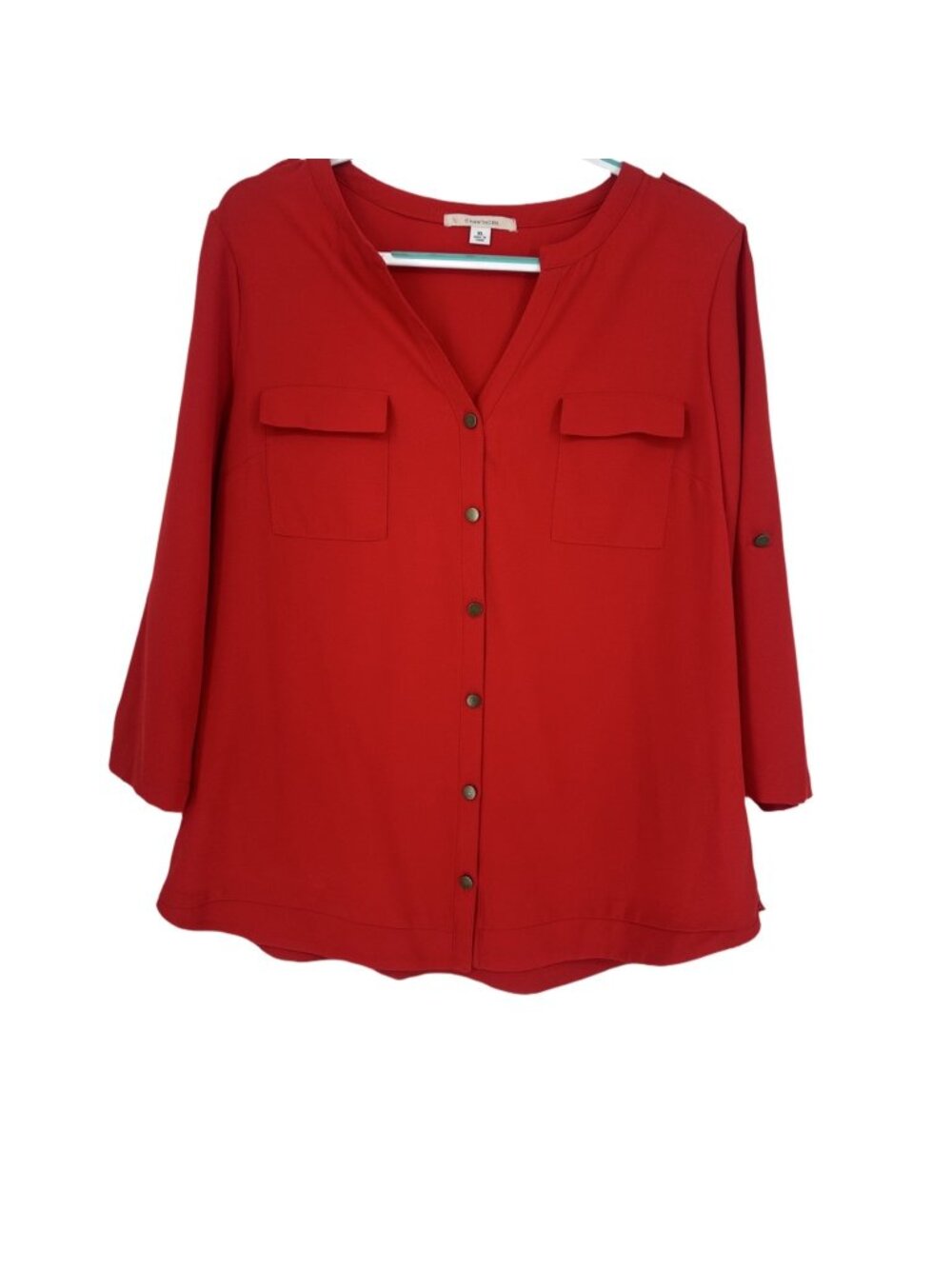 41 Hawthorn Blouse XL Red Button Down Roll Tab Sleeve Casual Utility Workwear